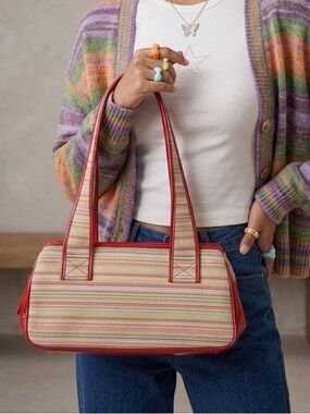 Y2K Summer Red Multicolour Woven Stripe Shoulder Bag Purse